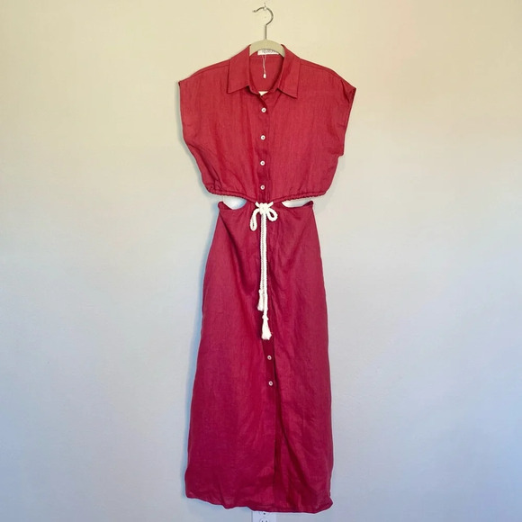 NWOT HEVRON Celine Linen Cut Out Maxi Dress - Picture 6 of 10